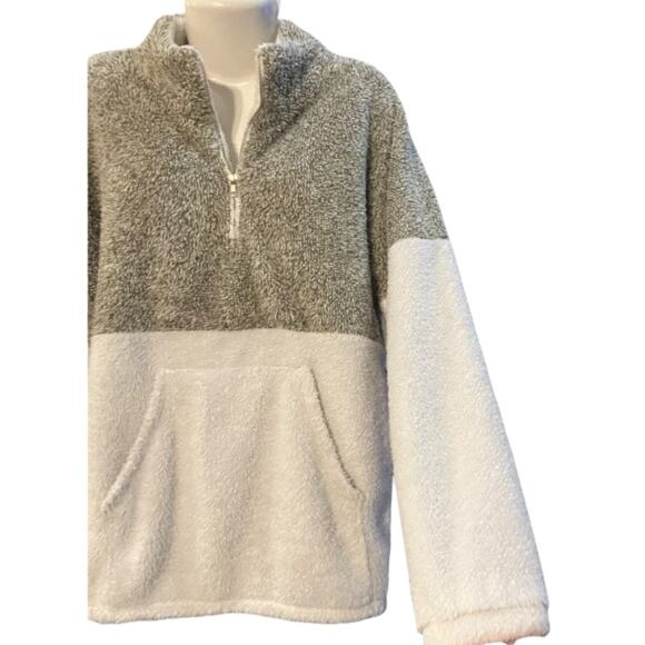 Coco & Main Women's Multicolor Sherpa Fleece 1/4 Zip Pullover Front Pocket SZ XL - Picture 4 of 8
